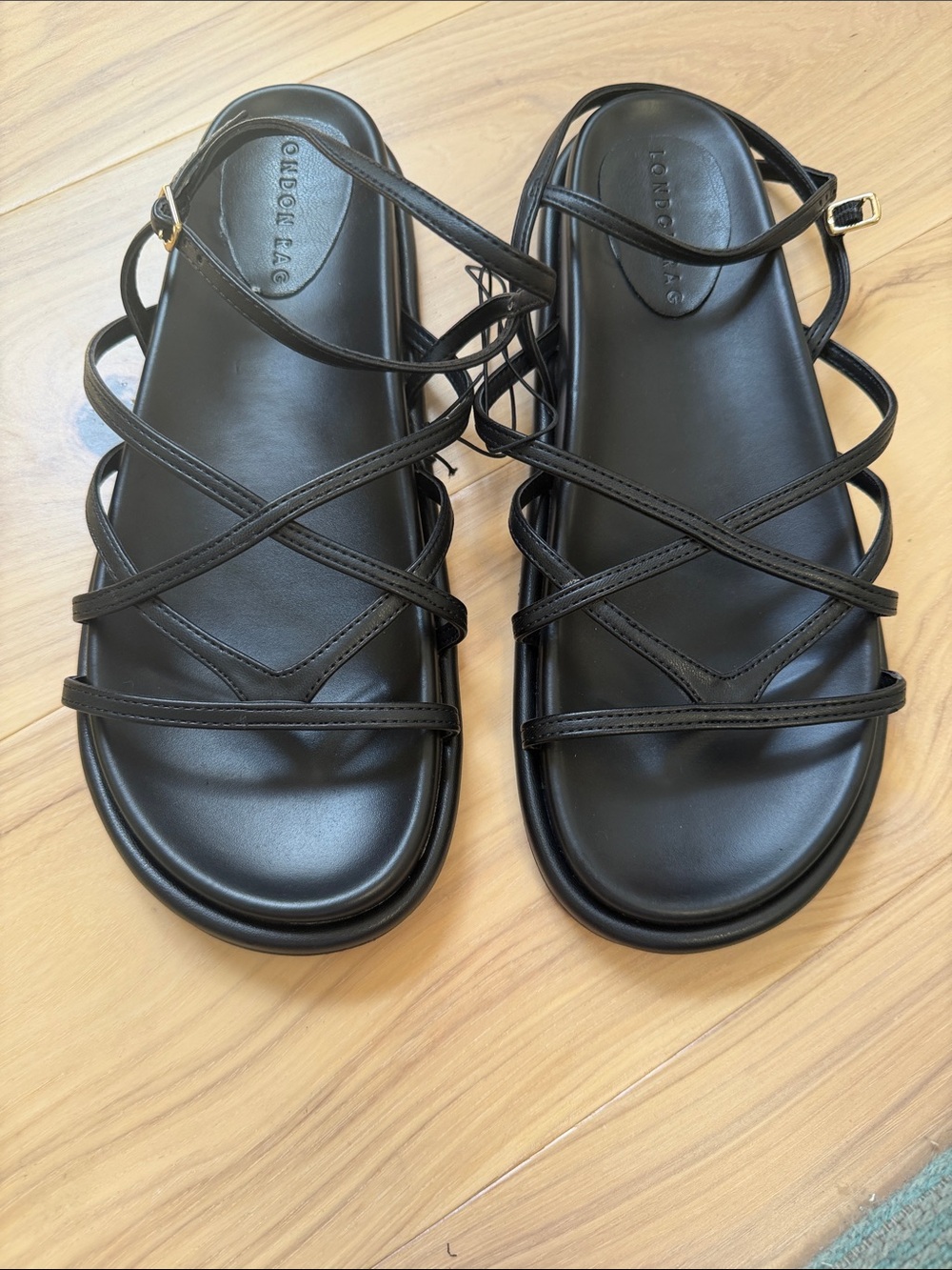 Fashion Nova Morris Ankle Black Strappy Flat Sandals